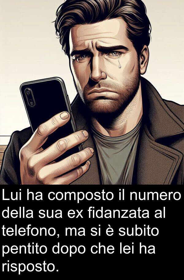 telefono: Lui ha composto il numero della sua ex fidanzata al telefono, ma si è subito pentito dopo che lei ha risposto.