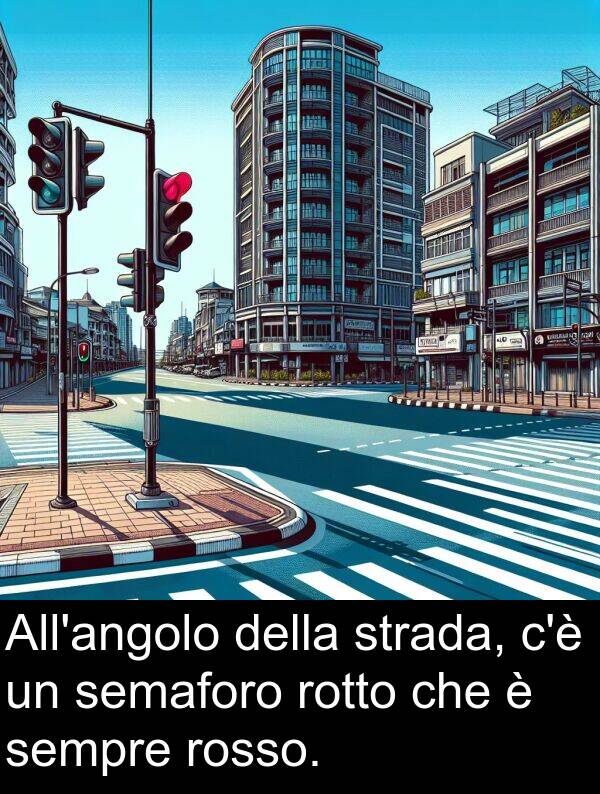 rotto: All'angolo della strada, c'è un semaforo rotto che è sempre rosso.