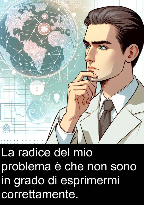 esprimermi: La radice del mio problema è che non sono in grado di esprimermi correttamente.
