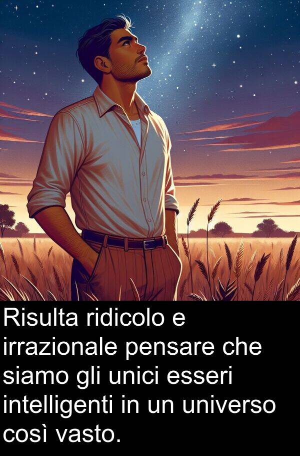 vasto: Risulta ridicolo e irrazionale pensare che siamo gli unici esseri intelligenti in un universo così vasto.