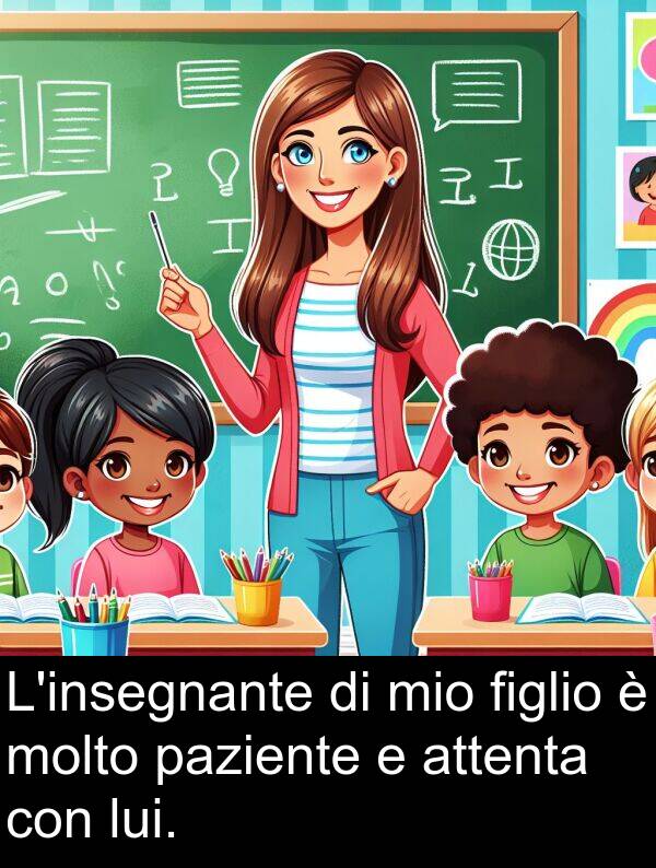 figlio: L'insegnante di mio figlio è molto paziente e attenta con lui.