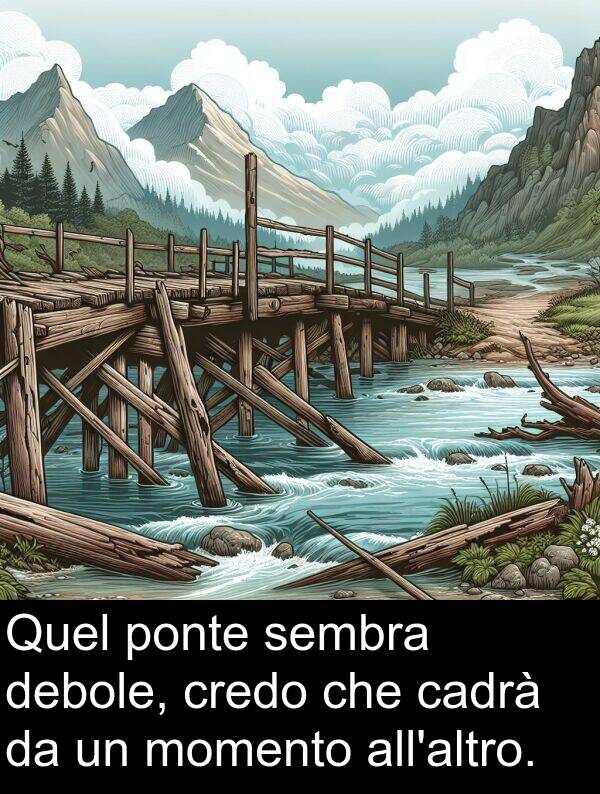 cadrà: Quel ponte sembra debole, credo che cadrà da un momento all'altro.
