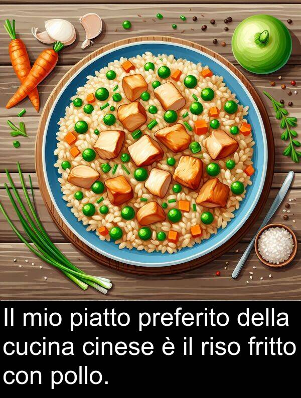 cucina: Il mio piatto preferito della cucina cinese è il riso fritto con pollo.