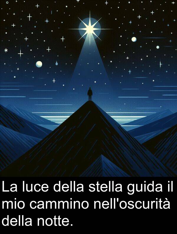 notte: La luce della stella guida il mio cammino nell'oscurità della notte.
