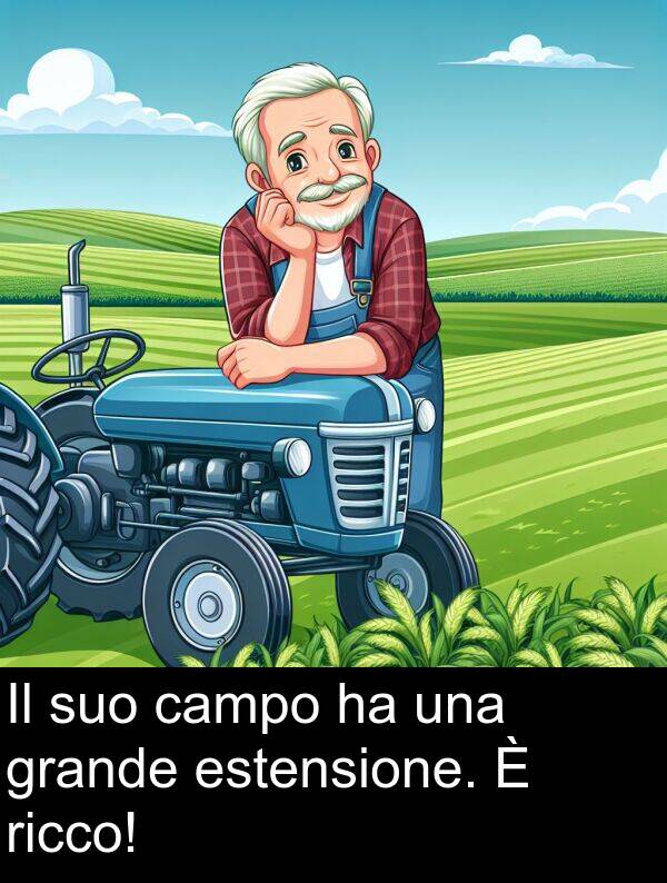 campo: Il suo campo ha una grande estensione. È ricco!