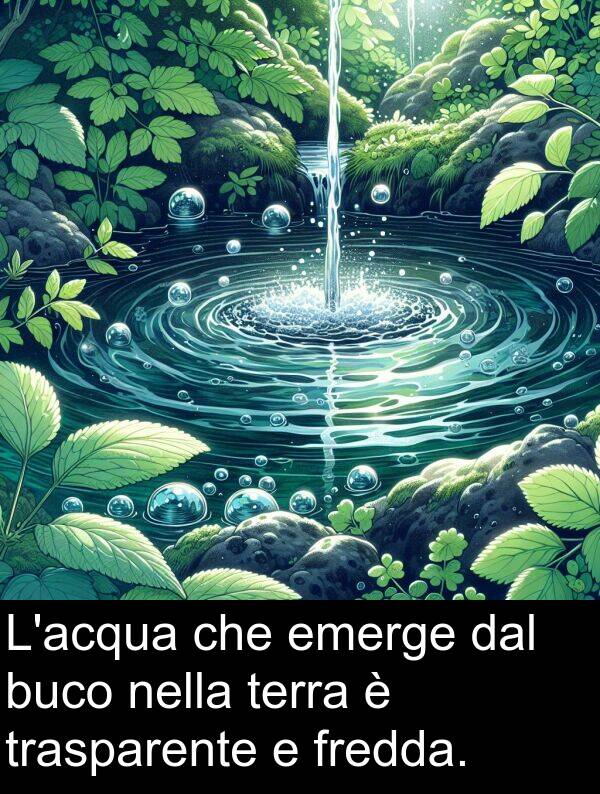 dal: L'acqua che emerge dal buco nella terra è trasparente e fredda.
