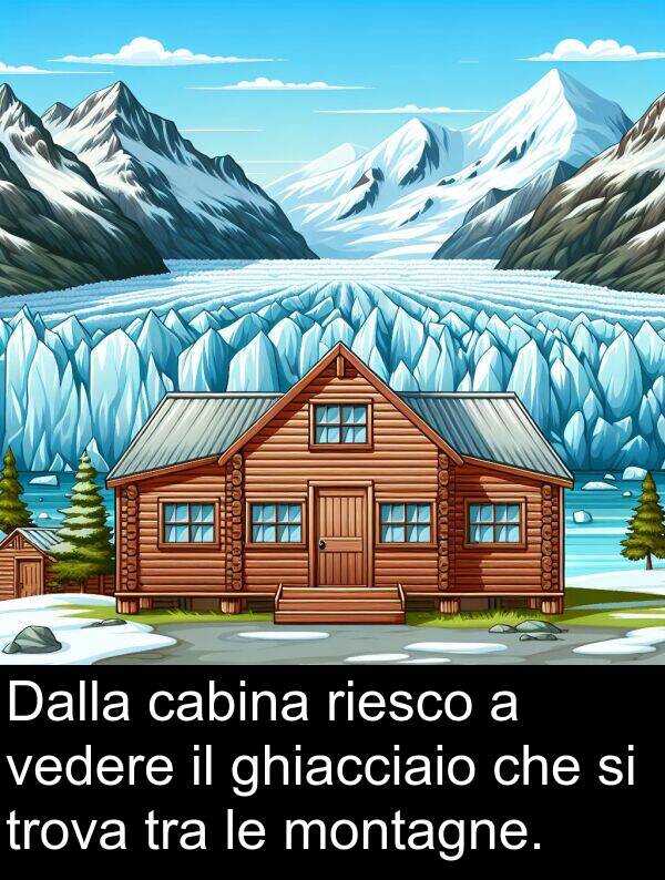 cabina: Dalla cabina riesco a vedere il ghiacciaio che si trova tra le montagne.