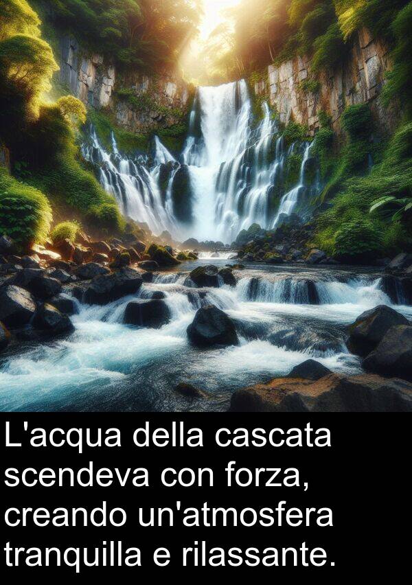 cascata: L'acqua della cascata scendeva con forza, creando un'atmosfera tranquilla e rilassante.