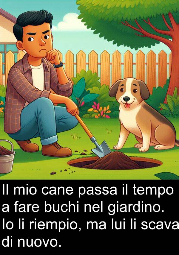 cane: Il mio cane passa il tempo a fare buchi nel giardino. Io li riempio, ma lui li scava di nuovo.