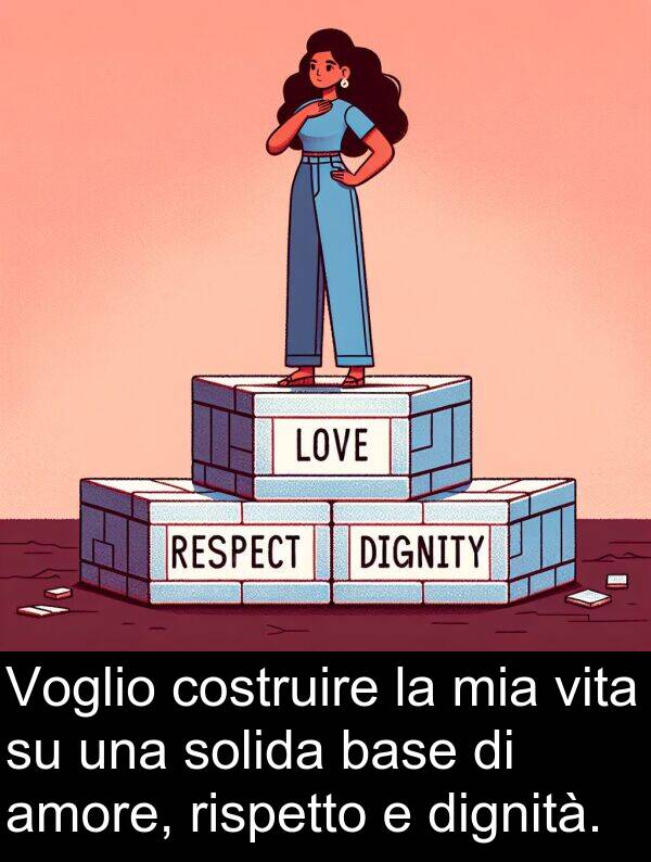 dignità: Voglio costruire la mia vita su una solida base di amore, rispetto e dignità.