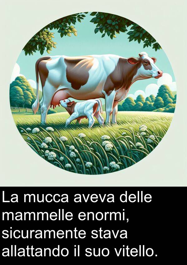 vitello: La mucca aveva delle mammelle enormi, sicuramente stava allattando il suo vitello.