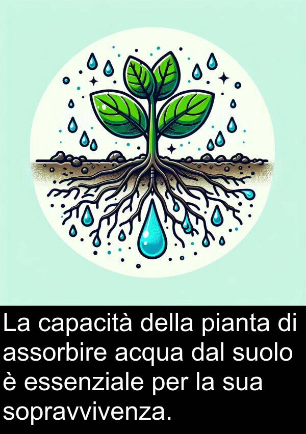 acqua: La capacità della pianta di assorbire acqua dal suolo è essenziale per la sua sopravvivenza.