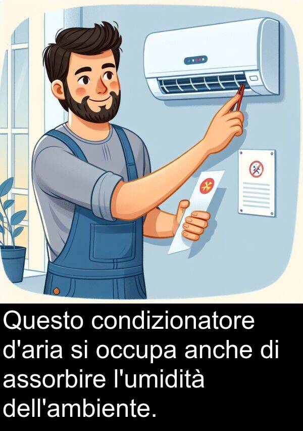 condizionatore: Questo condizionatore d'aria si occupa anche di assorbire l'umidità dell'ambiente.