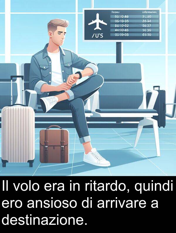 arrivare: Il volo era in ritardo, quindi ero ansioso di arrivare a destinazione.