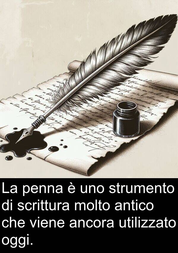 viene: La penna è uno strumento di scrittura molto antico che viene ancora utilizzato oggi.