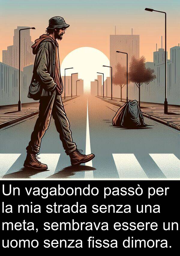 strada: Un vagabondo passò per la mia strada senza una meta, sembrava essere un uomo senza fissa dimora.