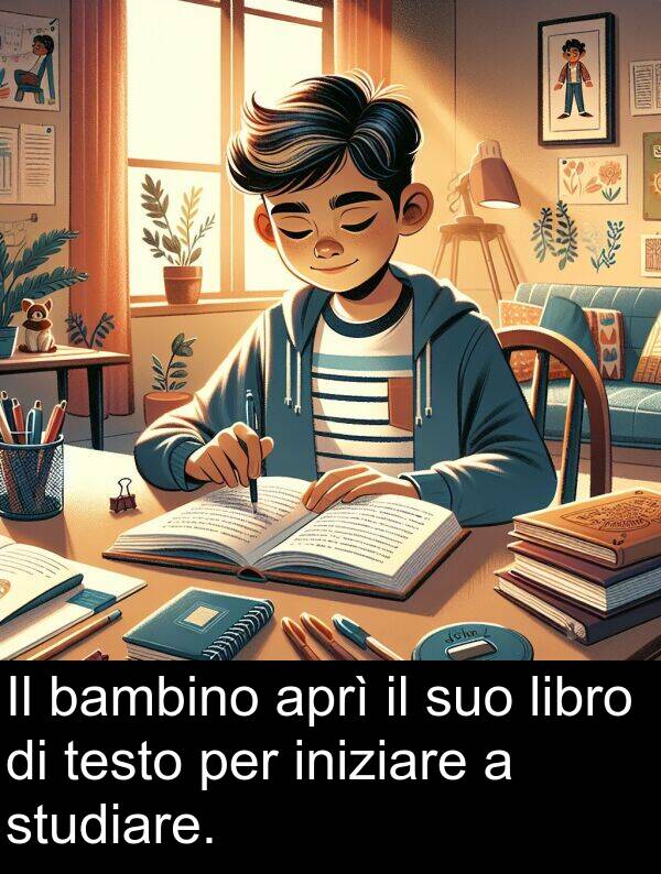 aprì: Il bambino aprì il suo libro di testo per iniziare a studiare.