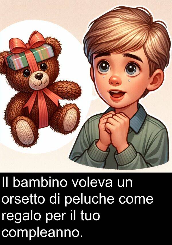 voleva: Il bambino voleva un orsetto di peluche come regalo per il tuo compleanno.