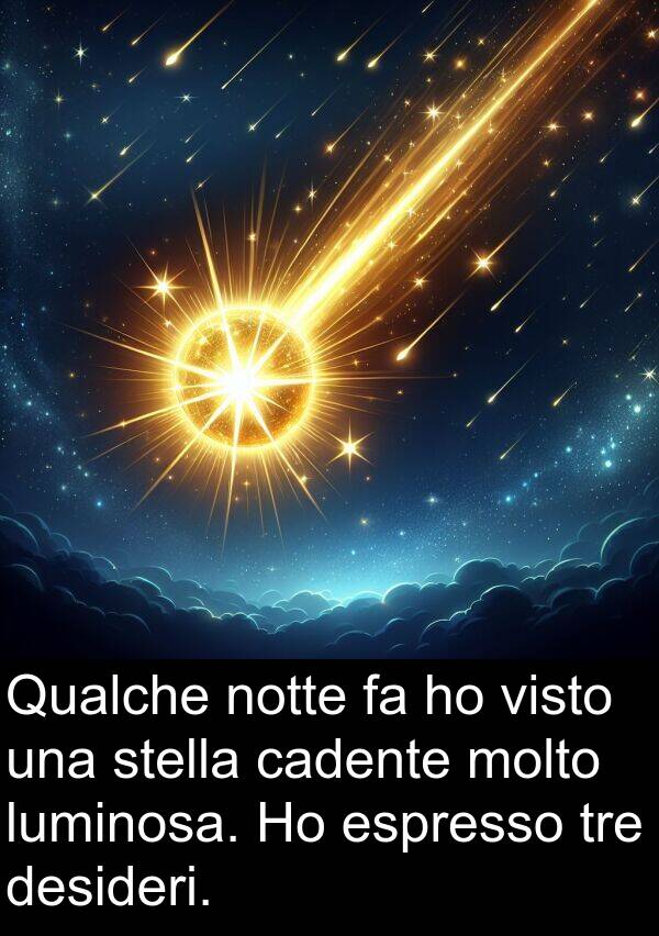 cadente: Qualche notte fa ho visto una stella cadente molto luminosa. Ho espresso tre desideri.