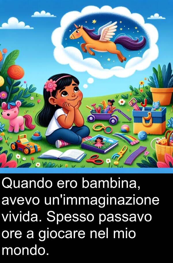 vivida: Quando ero bambina, avevo un'immaginazione vivida. Spesso passavo ore a giocare nel mio mondo.