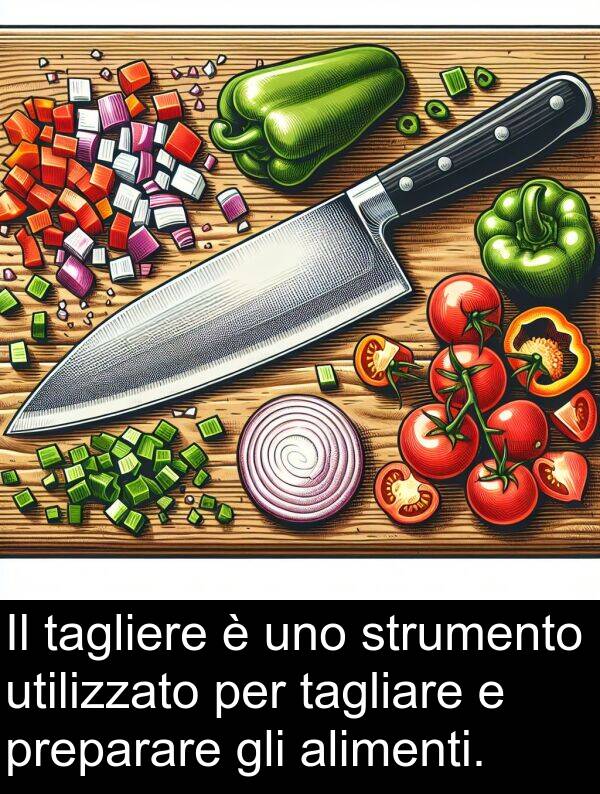 utilizzato: Il tagliere è uno strumento utilizzato per tagliare e preparare gli alimenti.
