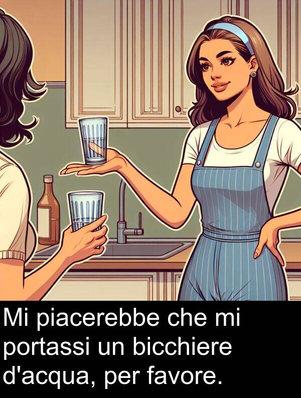 piacerebbe: Mi piacerebbe che mi portassi un bicchiere d'acqua, per favore.