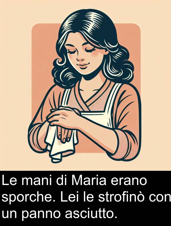 panno: Le mani di Maria erano sporche. Lei le strofinò con un panno asciutto.