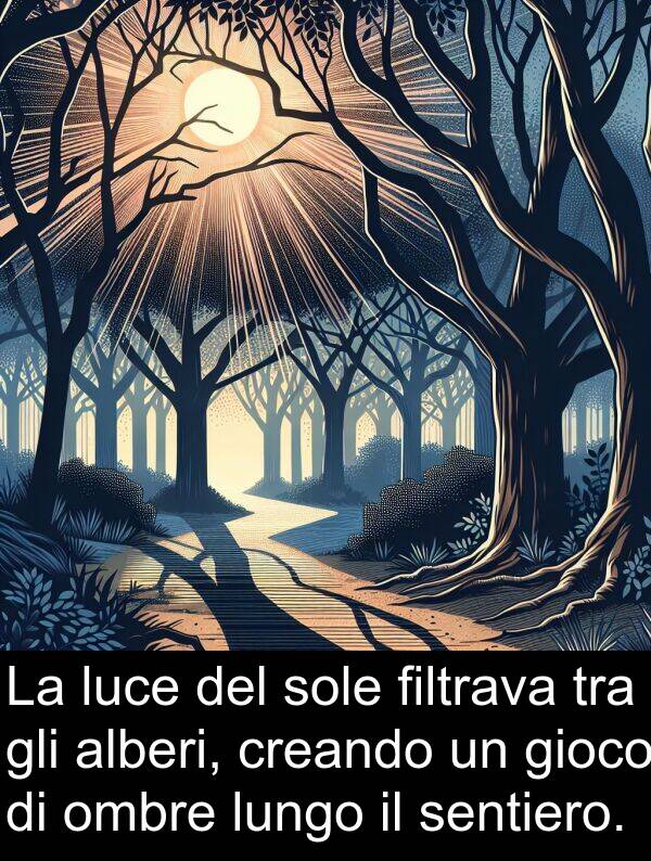 ombre: La luce del sole filtrava tra gli alberi, creando un gioco di ombre lungo il sentiero.