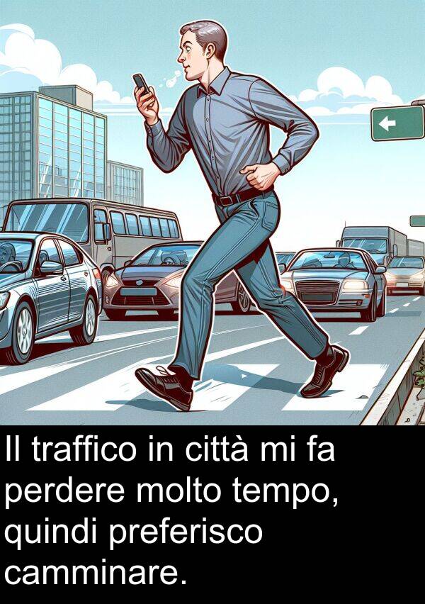 tempo: Il traffico in città mi fa perdere molto tempo, quindi preferisco camminare.