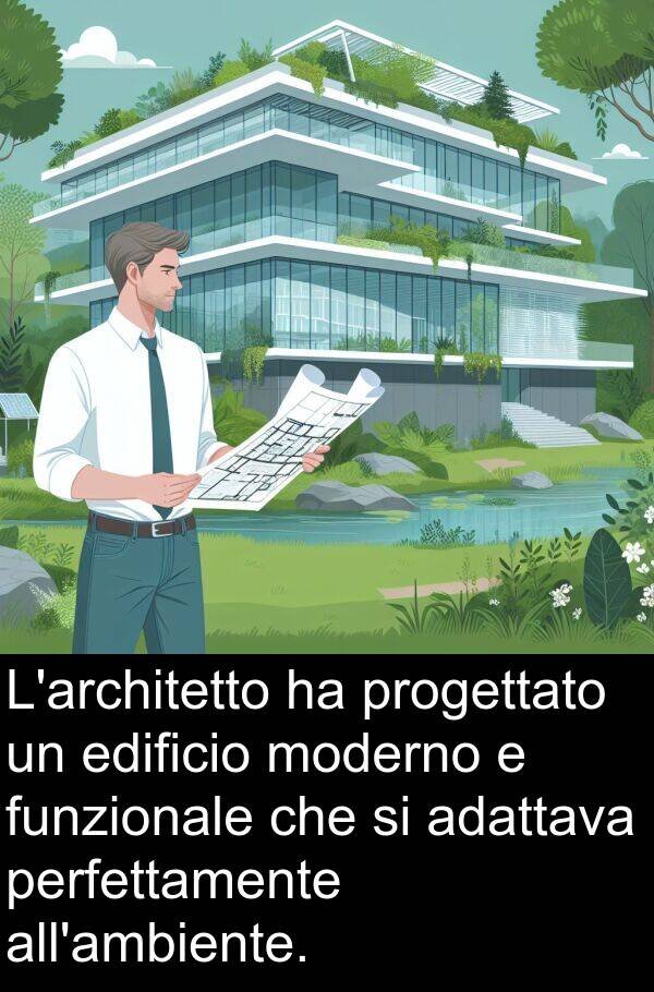 perfettamente: L'architetto ha progettato un edificio moderno e funzionale che si adattava perfettamente all'ambiente.