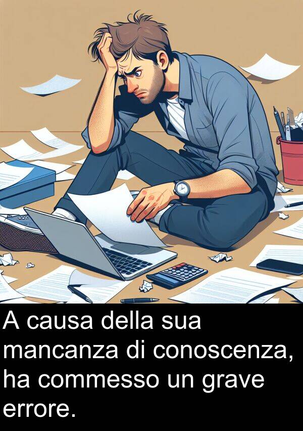 commesso: A causa della sua mancanza di conoscenza, ha commesso un grave errore.