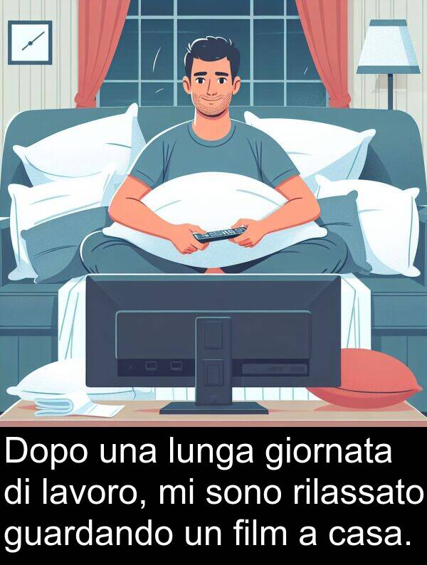lavoro: Dopo una lunga giornata di lavoro, mi sono rilassato guardando un film a casa.