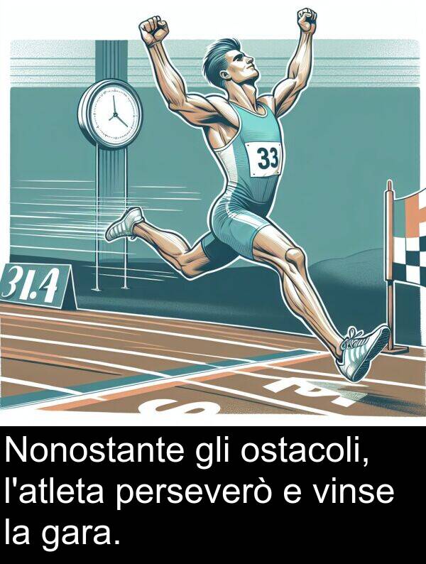 gara: Nonostante gli ostacoli, l'atleta perseverò e vinse la gara.