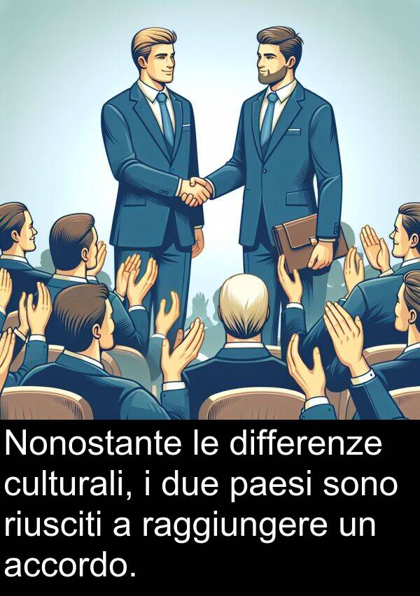 accordo: Nonostante le differenze culturali, i due paesi sono riusciti a raggiungere un accordo.