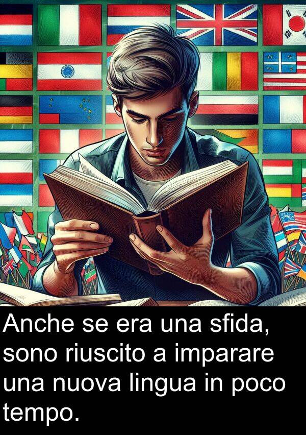 riuscito: Anche se era una sfida, sono riuscito a imparare una nuova lingua in poco tempo.