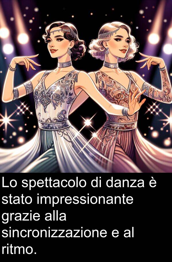 spettacolo: Lo spettacolo di danza è stato impressionante grazie alla sincronizzazione e al ritmo.