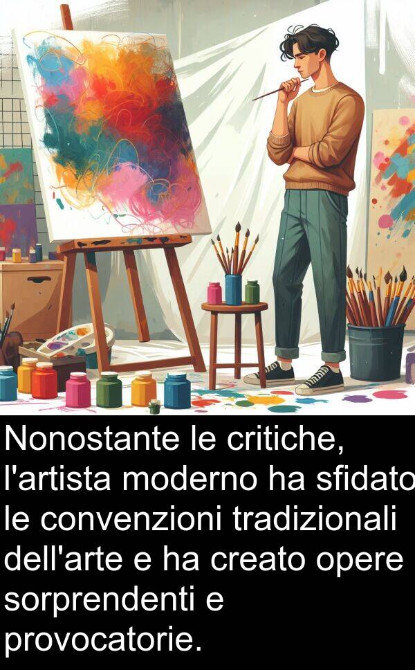sfidato: Nonostante le critiche, l'artista moderno ha sfidato le convenzioni tradizionali dell'arte e ha creato opere sorprendenti e provocatorie.