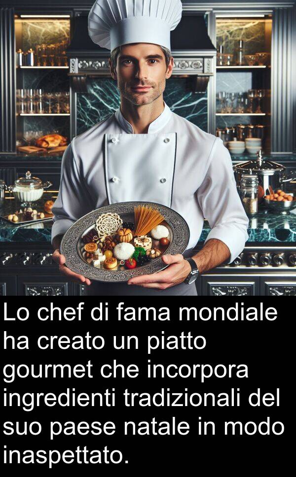 mondiale: Lo chef di fama mondiale ha creato un piatto gourmet che incorpora ingredienti tradizionali del suo paese natale in modo inaspettato.