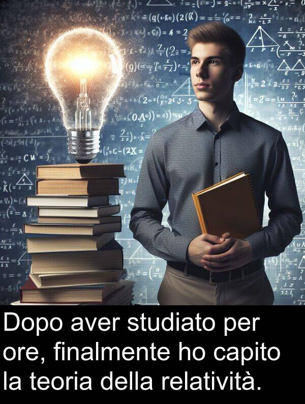 teoria: Dopo aver studiato per ore, finalmente ho capito la teoria della relatività.