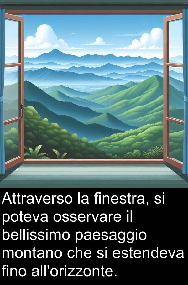finestra: Attraverso la finestra, si poteva osservare il bellissimo paesaggio montano che si estendeva fino all'orizzonte.