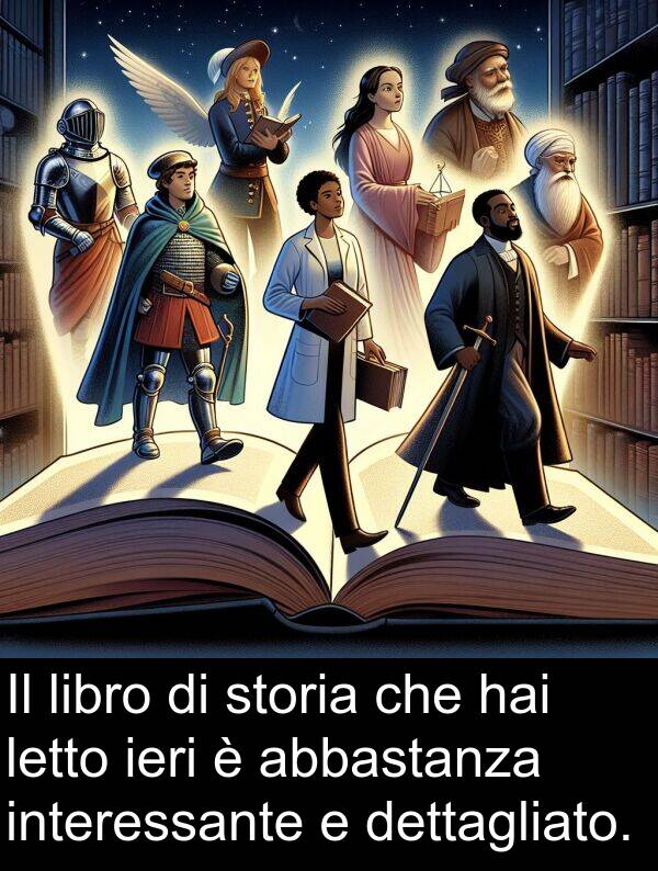 hai: Il libro di storia che hai letto ieri è abbastanza interessante e dettagliato.