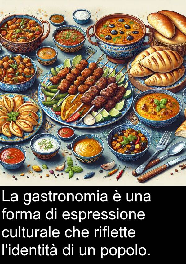 riflette: La gastronomia è una forma di espressione culturale che riflette l'identità di un popolo.