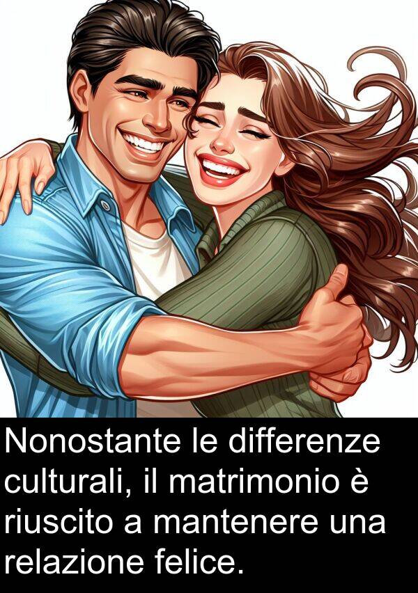 riuscito: Nonostante le differenze culturali, il matrimonio è riuscito a mantenere una relazione felice.