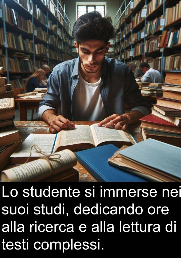 dedicando: Lo studente si immerse nei suoi studi, dedicando ore alla ricerca e alla lettura di testi complessi.