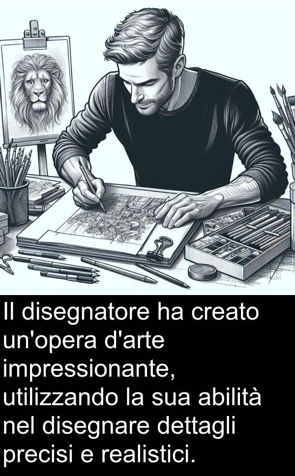 disegnatore: Il disegnatore ha creato un'opera d'arte impressionante, utilizzando la sua abilità nel disegnare dettagli precisi e realistici.