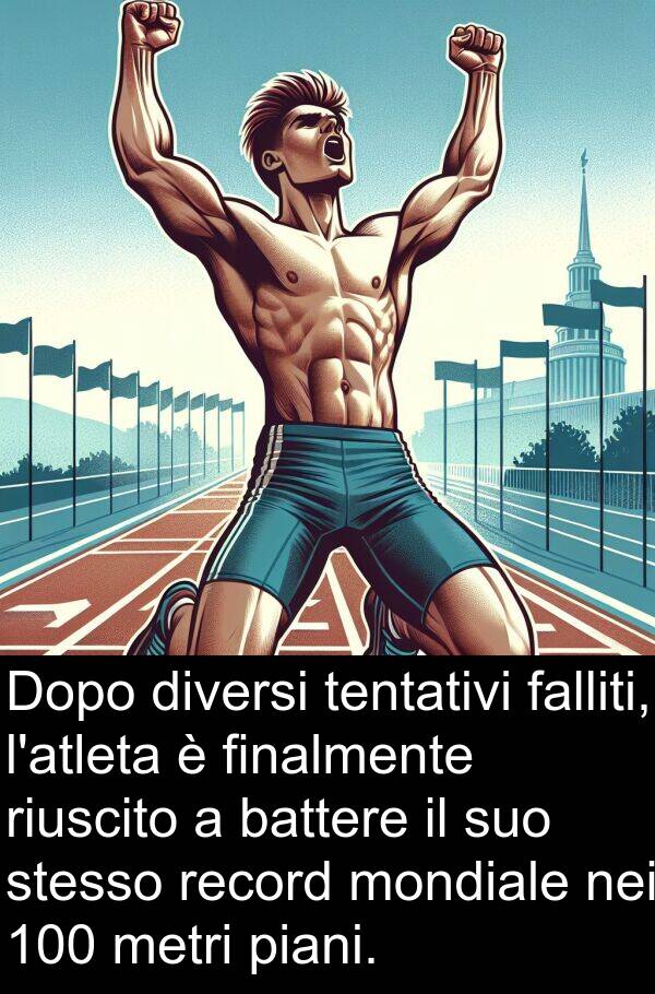 battere: Dopo diversi tentativi falliti, l'atleta è finalmente riuscito a battere il suo stesso record mondiale nei 100 metri piani.