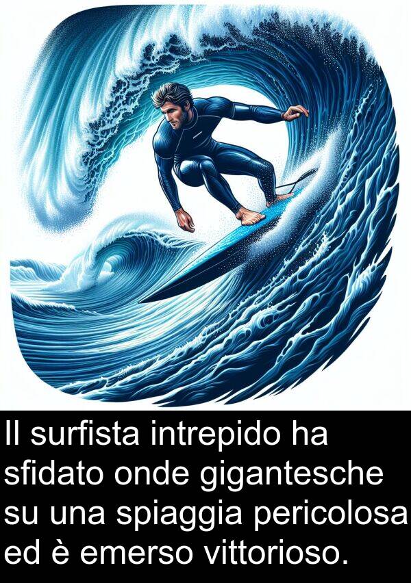 spiaggia: Il surfista intrepido ha sfidato onde gigantesche su una spiaggia pericolosa ed è emerso vittorioso.
