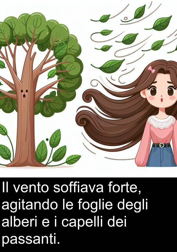 vento: Il vento soffiava forte, agitando le foglie degli alberi e i capelli dei passanti.