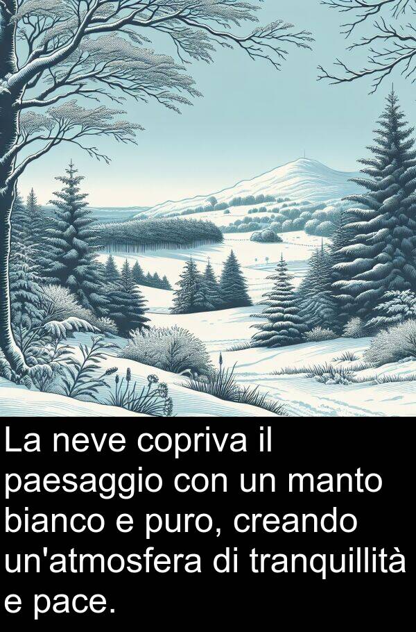 pace: La neve copriva il paesaggio con un manto bianco e puro, creando un'atmosfera di tranquillità e pace.