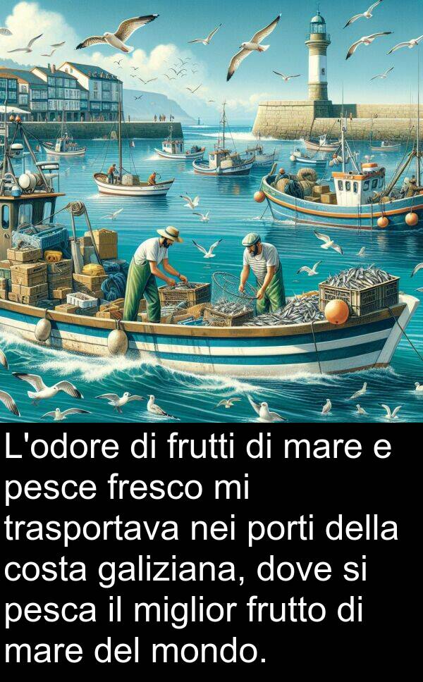 costa: L'odore di frutti di mare e pesce fresco mi trasportava nei porti della costa galiziana, dove si pesca il miglior frutto di mare del mondo.